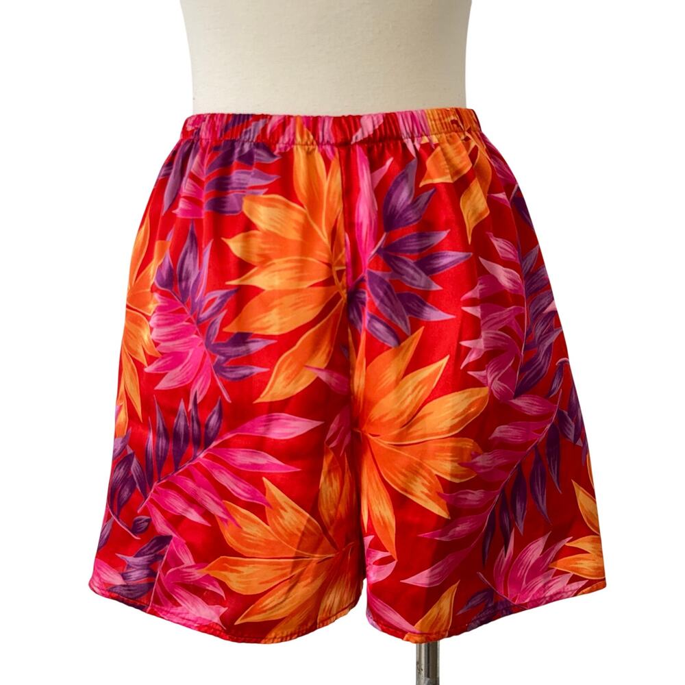 Cacique Sensual Satin Floral Pajama Shorts Vibrant Tropical Print 14/16